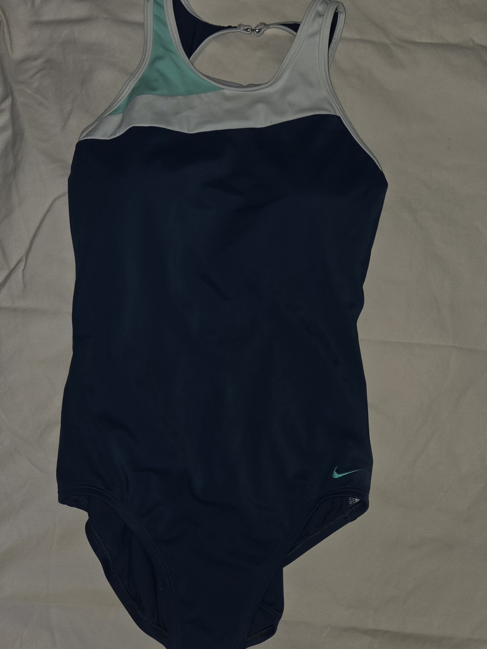 Nike Women’s Navy One-Piece Racerback Swimsuit with Mint Accent Size Medium.